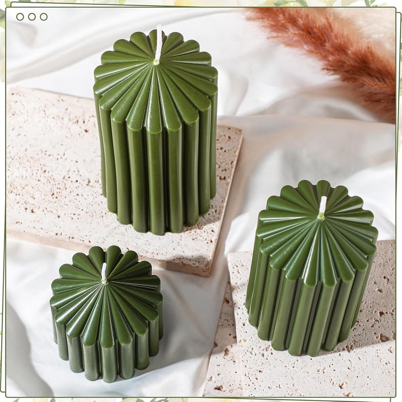 Conelist Set of 3 Ribbed Pillar Candles Soy Wax Scented Ribbed Candles Includes 2.8, 4.2 and 5.1 Inches Heights Romantic Decoration for Home Birthday Gift(Moss Green) - Image 5